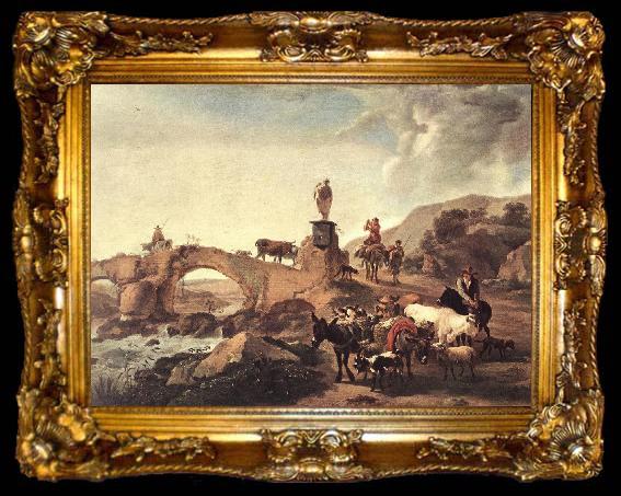 framed  BERCHEM, Nicolaes Italian Landscape with Bridge  ddd, ta009-2